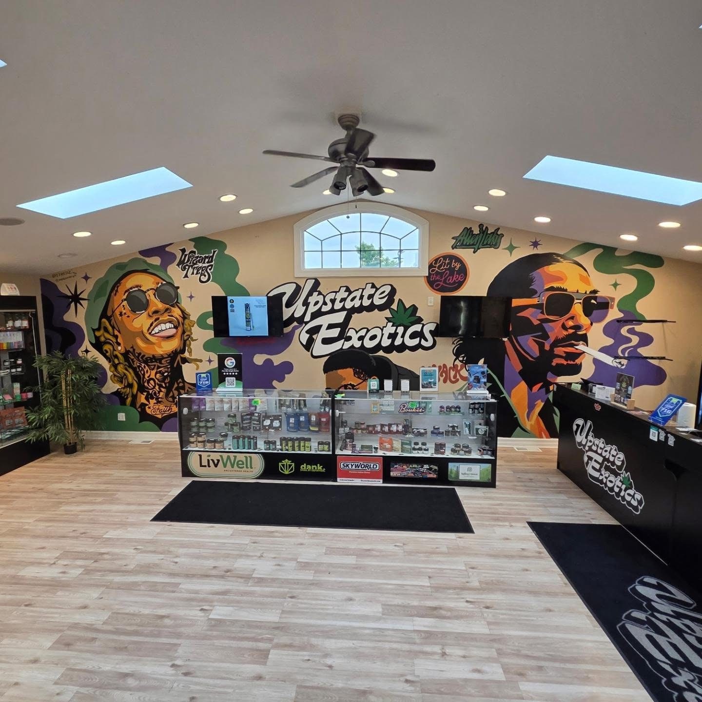 The mural wall inside Upstate Exotics